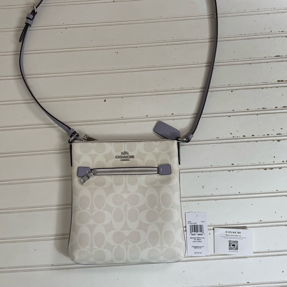 Coach CF340 Crossbody Bag Signature Mini rowan File‎ Mist Purple Silver Hardware - Picture 4 of 15